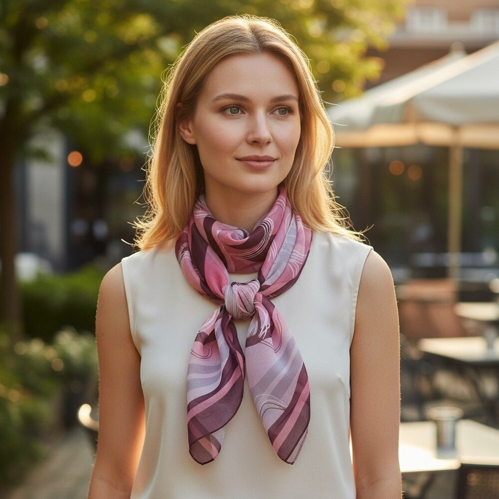 Fuchsia, Brown, and White Swirl Sheer Ladies Scarf, Summer Accessory